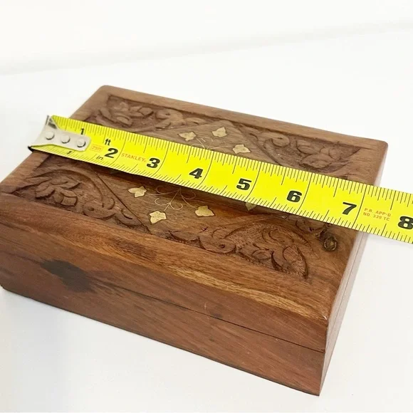 Vintage Wooden Wood Keepsake Storage Trinket Jewelry Box with Gold Inlay - Picture 9 of 11